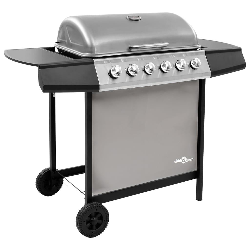 Gasgrill 6 brændere sort og sølvfarvet