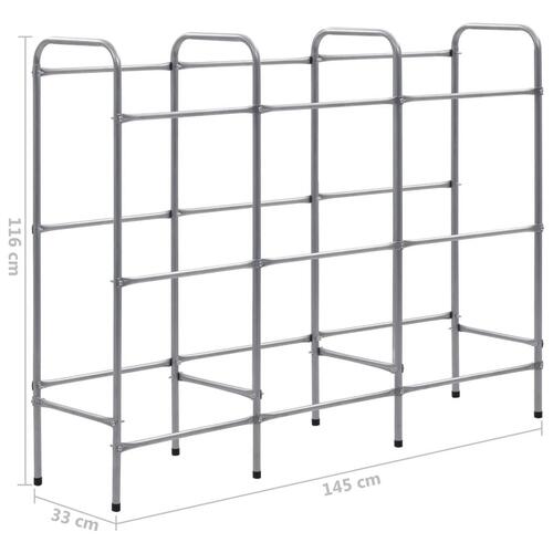 Opbevaringsstativ til 9 kasser 145x33x116 cm stål sølvfarvet