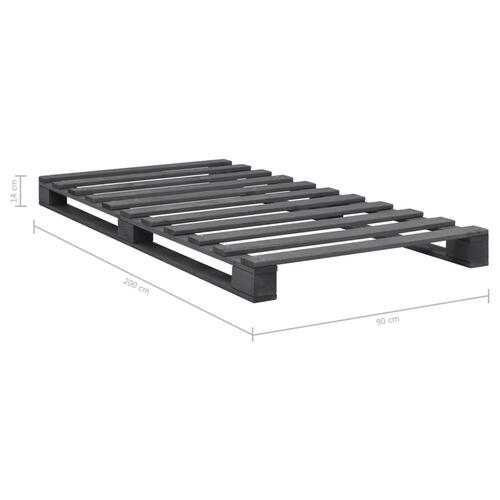 Pallesengestel massivt fyrretræ 90 x 200 cm grå