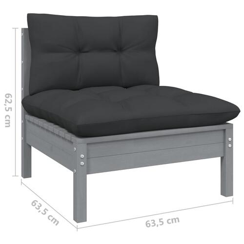 2-personers havesofa med hynder massivt fyrretræ grå