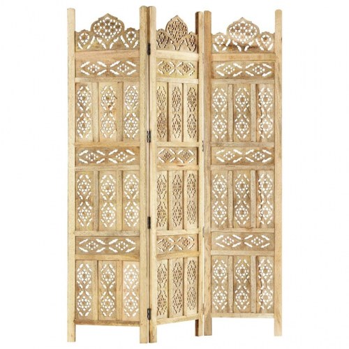 3-panels rumdeler håndskåret 120 x 165 cm massivt mangotræ