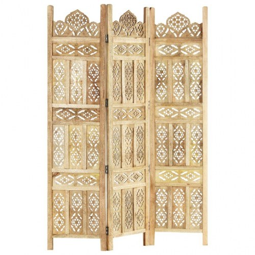 3-panels rumdeler håndskåret 120 x 165 cm massivt mangotræ
