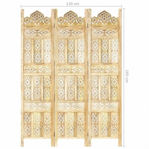 3-panels rumdeler håndskåret 120 x 165 cm massivt mangotræ