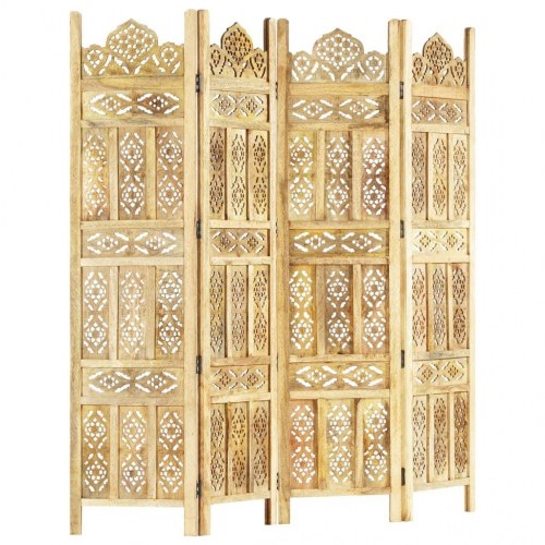 4-panels rumdeler håndskåret 160 x 165 cm massivt mangotræ