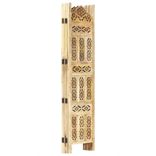 5-panels rumdeler håndskåret 200 x 165 cm massivt mangotræ