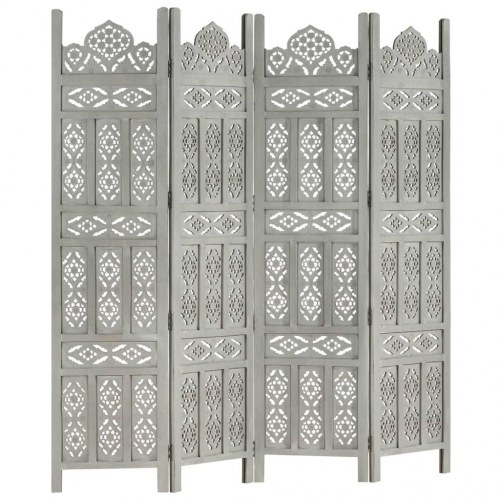 4-panels rumdeler håndskåret 160x165 cm massivt mangotræ grå