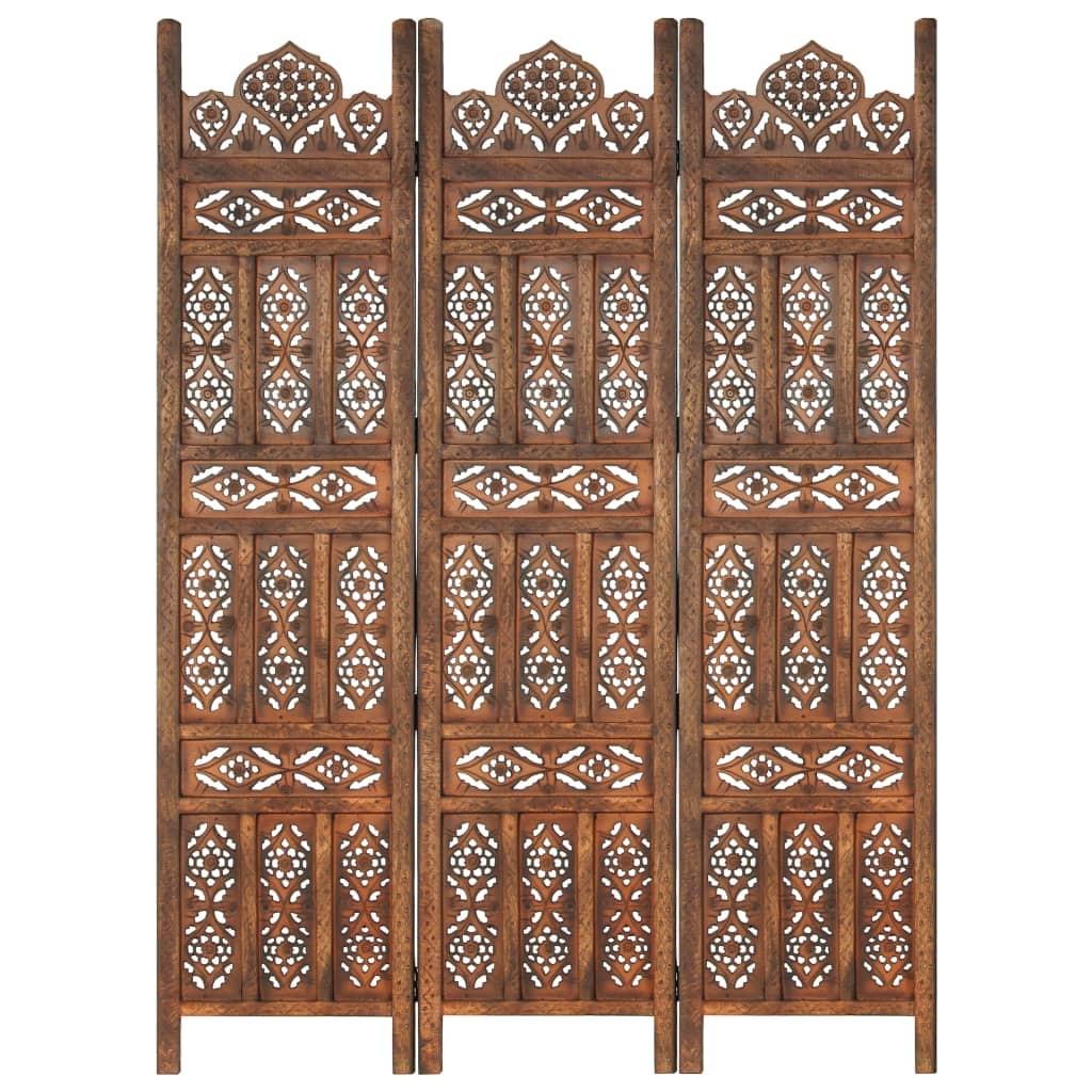 3-panels rumdeler håndskåret 120 x 165 cm massivt mangotræ brun