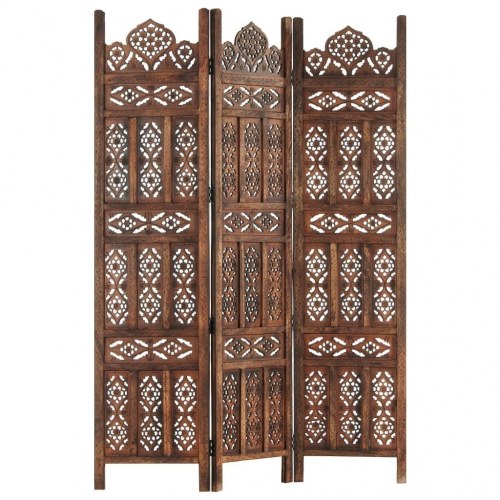 3-panels rumdeler håndskåret 120 x 165 cm massivt mangotræ brun