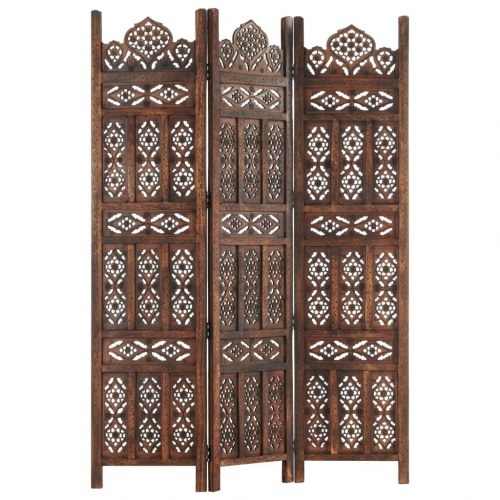 3-panels rumdeler håndskåret 120 x 165 cm massivt mangotræ brun