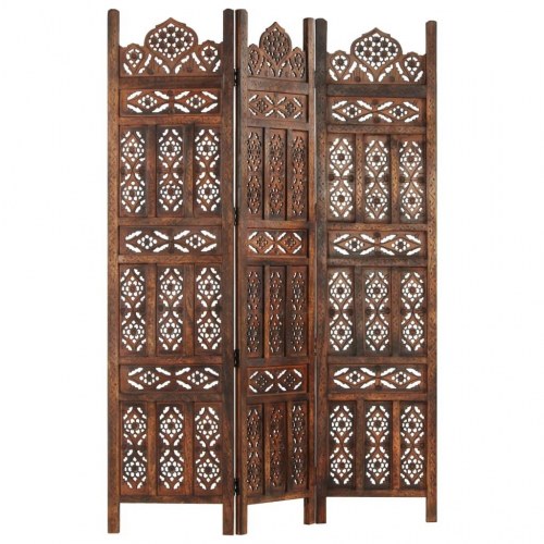 3-panels rumdeler håndskåret 120 x 165 cm massivt mangotræ brun