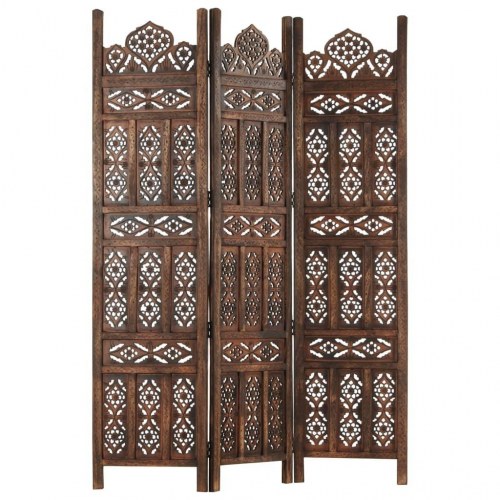 3-panels rumdeler håndskåret 120 x 165 cm massivt mangotræ brun