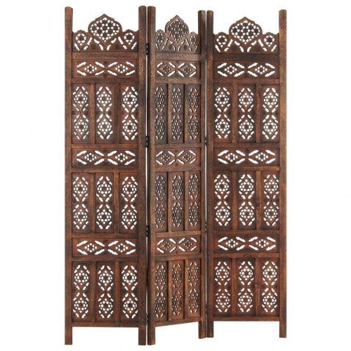 3-panels rumdeler håndskåret 120 x 165 cm massivt mangotræ brun