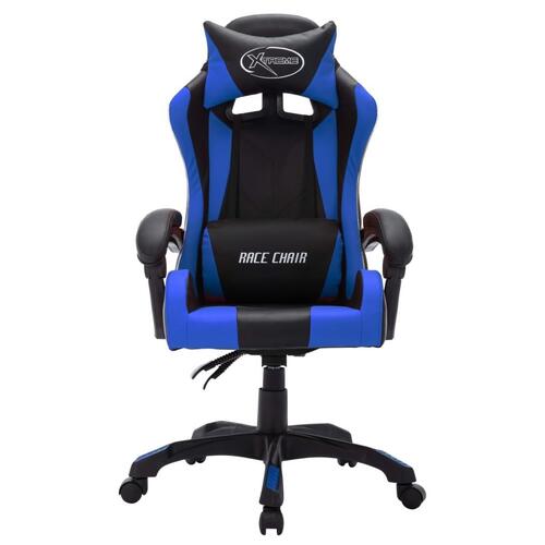 Gamingstol m. LED-lys RGB-farver kunstlæder blå og sort