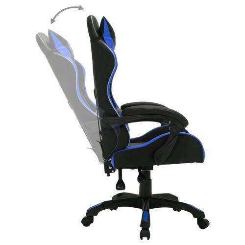 Gamingstol m. LED-lys RGB-farver kunstlæder blå og sort