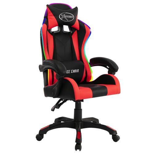 Gamingstol m. LED-lys RGB-farver kunstlæder rød og sort