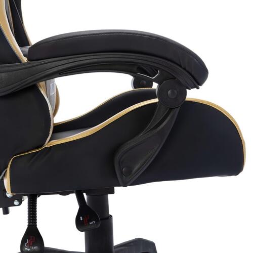 Gamingstol m. LED-lys RGB-farver kunstlæder guldfarvet og sort