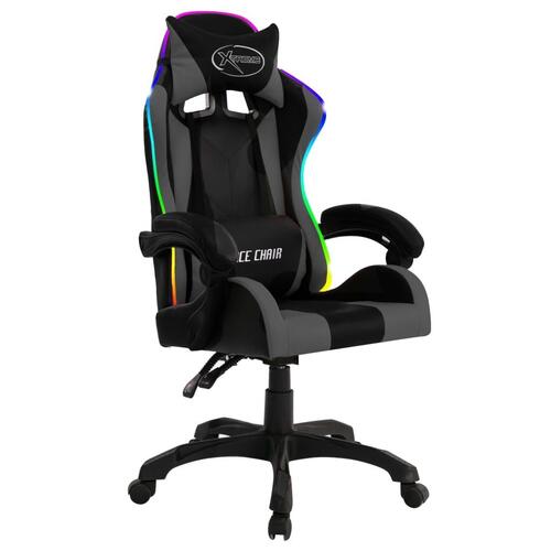 Gamingstol m. LED-lys RGB-farver kunstlæder grå og sort