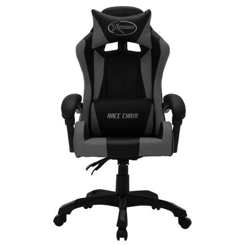 Gamingstol m. LED-lys RGB-farver kunstlæder grå og sort