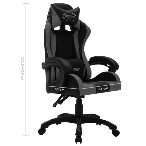 Gamingstol m. LED-lys RGB-farver kunstlæder grå og sort
