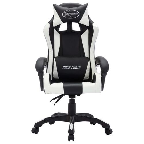 Gamingstol m. LED-lys RGB-farver kunstlæder hvid og sort