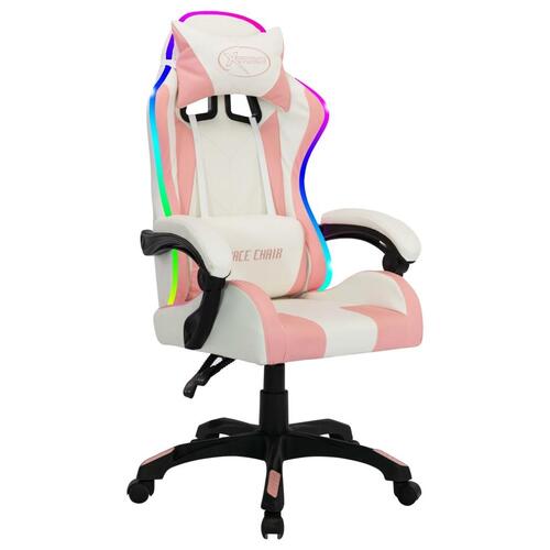 Gamingstol med LED-lys RGB-farver kunstlæder pink og sort