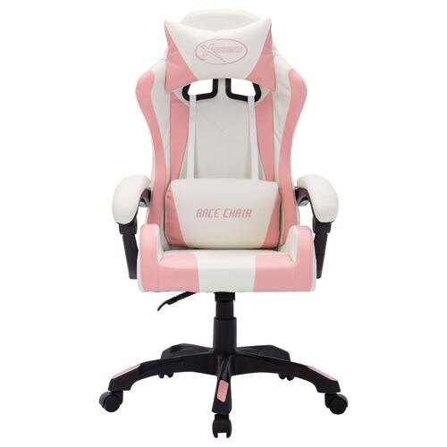 Gamingstol med LED-lys RGB-farver kunstlæder pink og sort