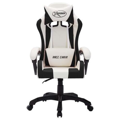 Gamingstol m. LED-lys RGB-farver kunstlæder hvid og sort