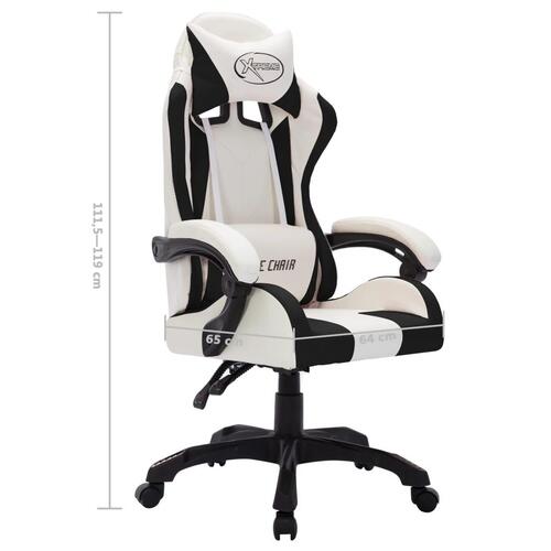Gamingstol m. LED-lys RGB-farver kunstlæder hvid og sort