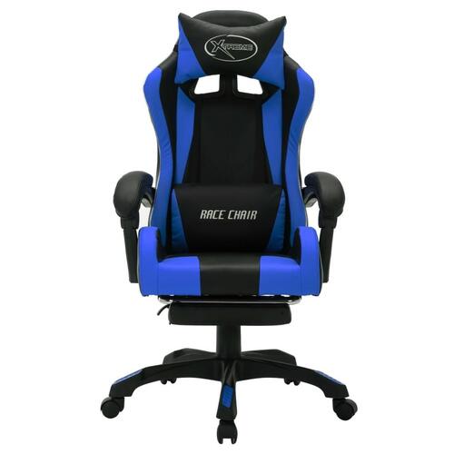 Gamingstol m. LED-lys RGB-farver kunstlæder blå og sort