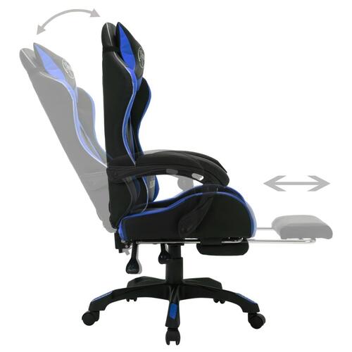 Gamingstol m. LED-lys RGB-farver kunstlæder blå og sort