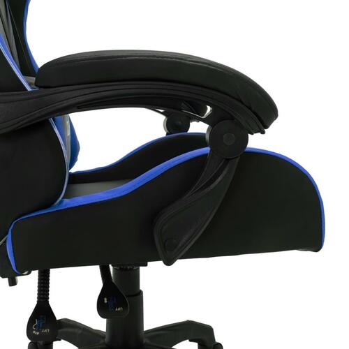 Gamingstol m. LED-lys RGB-farver kunstlæder blå og sort