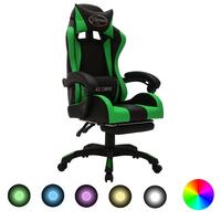 Gamingstol m. LED-lys RGB-farver kunstlæder grøn og sort