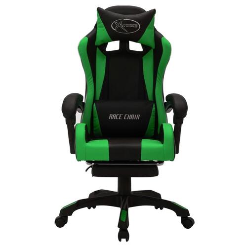 Gamingstol m. LED-lys RGB-farver kunstlæder grøn og sort