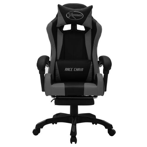 Gamingstol m. LED-lys RGB-farver kunstlæder grå og sort