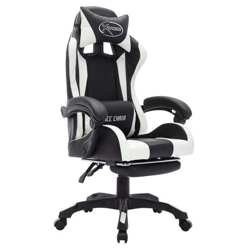 Gamingstol m. LED-lys RGB-farver kunstlæder hvid og sort