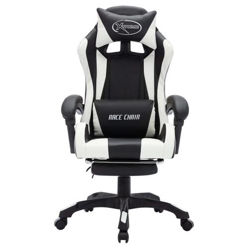 Gamingstol m. LED-lys RGB-farver kunstlæder hvid og sort