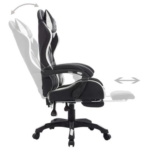 Gamingstol m. LED-lys RGB-farver kunstlæder hvid og sort