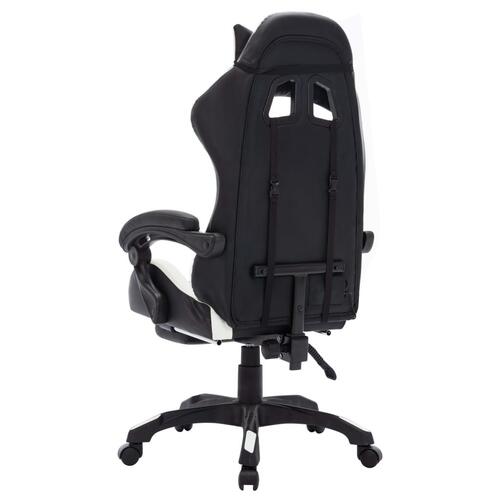 Gamingstol m. LED-lys RGB-farver kunstlæder hvid og sort