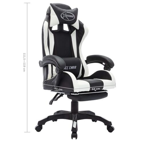 Gamingstol m. LED-lys RGB-farver kunstlæder hvid og sort