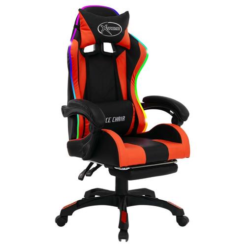 Gamingstol m. LED-lys RGB-farver kunstlæder orange og sort
