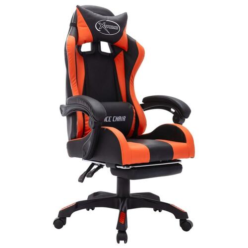 Gamingstol m. LED-lys RGB-farver kunstlæder orange og sort
