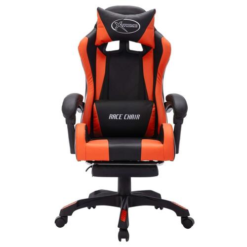 Gamingstol m. LED-lys RGB-farver kunstlæder orange og sort