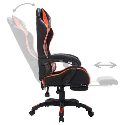 Gamingstol m. LED-lys RGB-farver kunstlæder orange og sort