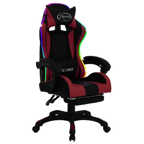 Gamingstol m. LED-lys RGB-farver kunstlæder vinrød og sort