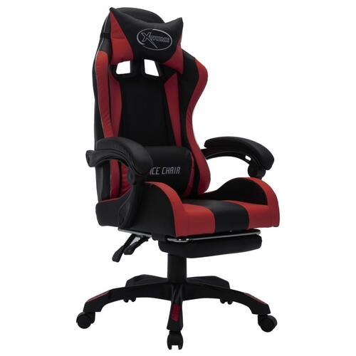 Gamingstol m. LED-lys RGB-farver kunstlæder vinrød og sort