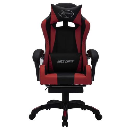 Gamingstol m. LED-lys RGB-farver kunstlæder vinrød og sort