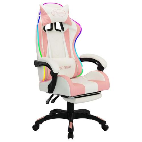 Gamingstol med LED-lys RGB-farver kunstlæder pink og hvid