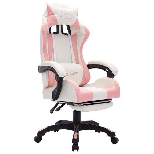 Gamingstol med LED-lys RGB-farver kunstlæder pink og hvid