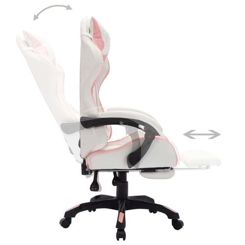 Gamingstol med LED-lys RGB-farver kunstlæder pink og hvid