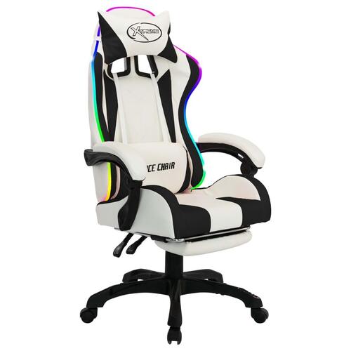 Gamingstol med LED-lys RGB-farver kunstlæder sort og hvid